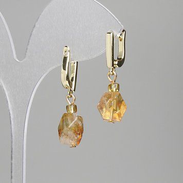Серьги Цитрин многоугольники 12х8мм+- бисер 4мм+- L- 32мм+- 81961 фото